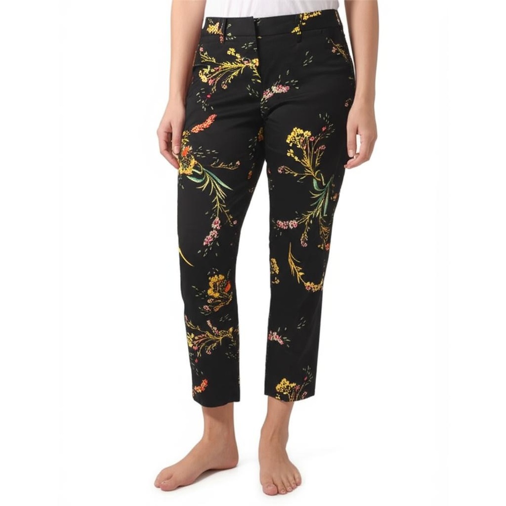 Worthington Womens Pants Size 8 Black Multi Ankle Floral Print Modern Chic